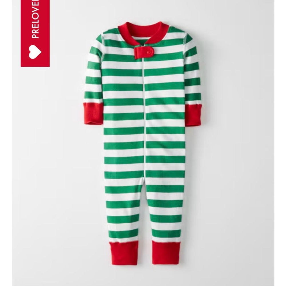 Hanna Andersson Christmas Footie - Bold Stripe Red and Green, Baby girl or boy